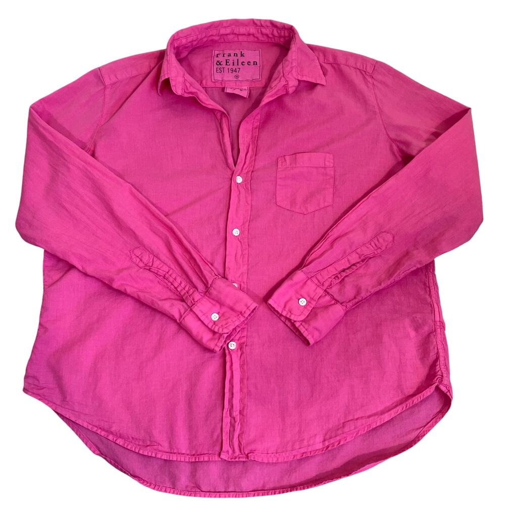 Frank & Eileen Sz XS Cotton Voile ‘Eileen’ Button Up Long Sleeve Shirt in Pink